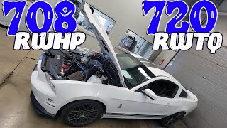 2014 GT500 MUSTANG DYNO 700 RWHP 93 octane Headers and 24 pulley at Brenspeed [upl. by Paddie]