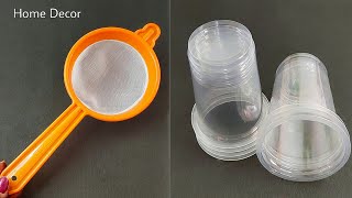 3 Superb Home Decor Ideas using Waste Plastic Glass and Tea Strainer  DIY Craft  Best out of waste [upl. by Hahseram]