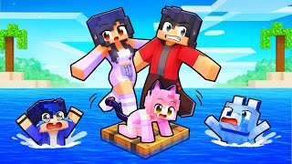 Playing as a FAMILY on a RAFT in Minecraft [upl. by Airdnassac892]