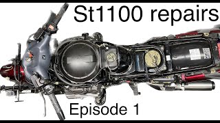 Honda ST1100 Pan European engine removal and strip [upl. by Neram]