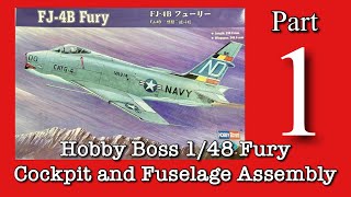 Building the Hobby Boss 148 FJ48 Fury Part 1 cockpit and fuselage assembly [upl. by Enad]