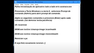 como resolver o erro de configuração lado a lado incorreta sxstraceexe sem programas 2021 erro [upl. by Gasperoni]