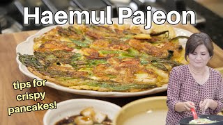 Extra crispy haemul pajeon 해물파전  Seafood scallion pancakes [upl. by Enidlarej]