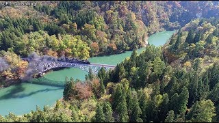 空撮 福島県 只見線「SL只見線紅葉号」 Aerial Shoot above Tadami Line in Fukushima Japan [upl. by Carlock]