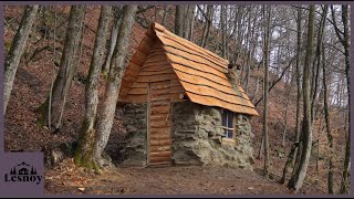 Alone build a stone Bushcraft house in the Forest Start to finish [upl. by Enelak766]