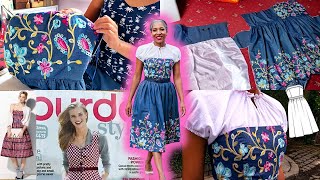 Burda 92014 129 Contemporary Dirndl  How to Sew Step by Step  Sew a Strapless Lined Boned Dress [upl. by Barbabra]