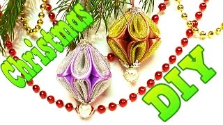 Christmas decorations from ribbons  DIY Christmas decorations Kanzashi Tatiana Vasyliuk [upl. by Ronacin]