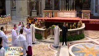 Pope Francis visiting the tomb of St Peter He will venerate the tomb [upl. by Esalb]