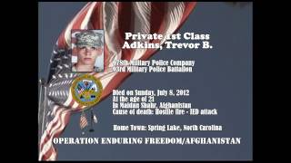 US Army Memorial Tribute  Afghanistan War  US Army Private 1st Class Adkins Trevor B  NC [upl. by Ateikan]