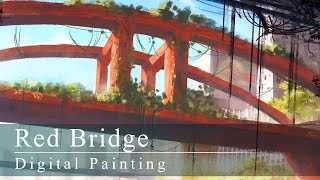 Digital Painting  Red Bridge with annotations [upl. by Ydissahc104]