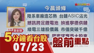 恩智浦財測不佳 車用晶片需求疲軟 盤後挫近8陸系車廠造芯熱 台供鏈ASIC沾光益登接手股權 躍蜜望實最大股東雷虎布局無人艇搶市｜主播葉俞璘｜【5分鐘看台股】20240723｜非凡財經新聞 [upl. by Malchy]