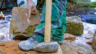 NATURSTEINE FÜR MAUER VORBEREITEN BEHAUEN BEARBEITEN SANDSTEIN MAUERN BAUEN BAUSTELLEN ANLEITUNG [upl. by Kaplan936]