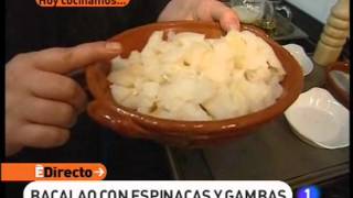 Receta de Bacalao con espinacas y gambas ED [upl. by Yelsnit]