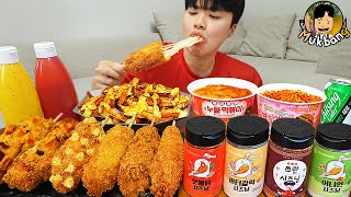 ASMR MUKBANG 직접 만든 떡볶이 불닭볶음면 치즈스틱 핫도그 먹방 amp 레시피 FIRE NOODLES AND Tteokbokki EATING SOUND [upl. by Narih]