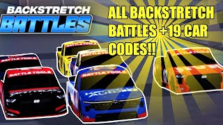 ALL BACKSTRETCH BATTLES 19 CAR CODES Roblox [upl. by Adnael]