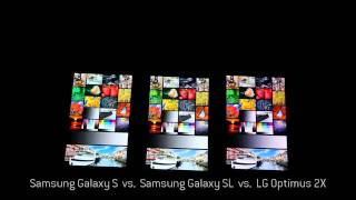 LG Optimus 2X Samsung I9003 Galaxy SL and Samsung I900 Galaxy S dispaly comparison [upl. by Adnarom885]