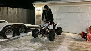 Yamaha Yfz450R Rossier Engineering R5 Exhaust AND Donuts In the Snow [upl. by Tergram942]