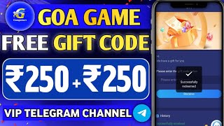 Goa Game Gift Code l Goa games gift code kaise claim kare l Goa games gift code Telegram Channel [upl. by Oitaroh]