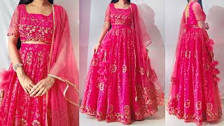 Designer party wear lehenga cutting amp stitching  Convert net saree into lehenga  lehenga stitching [upl. by Kevin]