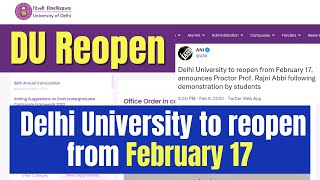 DU Reopen  Delhi University to reopen from February 17 for All Courses  SOL Reporter [upl. by Fawne]