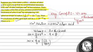 Suppose you have taken a dilute solution of oleic acid in such a way that its concentration beco [upl. by Rella]