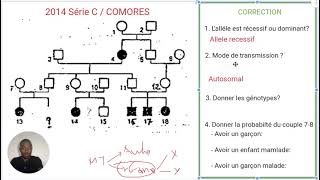 Etudes dun arbre généalogique Correction du BAC 2014 aux Comores [upl. by Lakim]