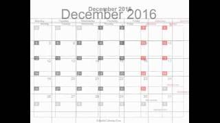 Free December 2016 Calendar Printable with holidays [upl. by Airamat]