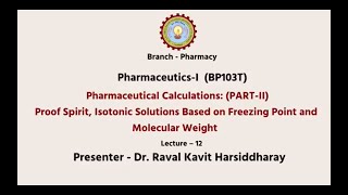 Pharmaceutics  I Pharmaceutical Calculations Proof Spirit Isotonic Solutions Based [upl. by Warford]