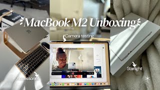 MacBook Air M2 Starlight Unboxing  Setup and Accessories ASMR [upl. by Sachi600]