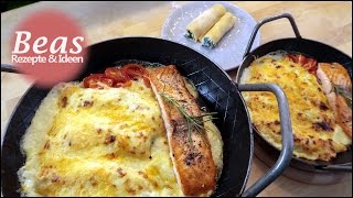 Cannelloni selber machen  Spinatfüllung mit Käse überbacken und Lachs  Rezept [upl. by Heyra]