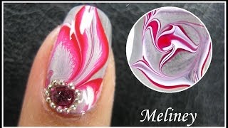 WATER MARBLE NAIL ART TUTORIAL  ENCHANTED FOREST RED FLOWER FEATHER NAIL DESIGN MANICURE EASY DIY [upl. by Nale657]