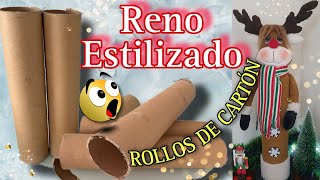 RENO ESTILIZADO Grande con Simples ROLLOS DE CARTÓN Manualidades Navideñas 2023 [upl. by Myrta]