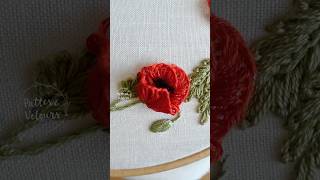 Stitching a Red Poppy August Birth Month Flower shorts handembroidery [upl. by Eerej]