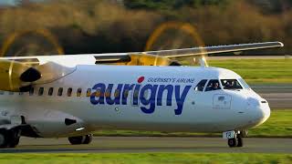 Aurigny Air Services Propeller ATR 72600  GOATR  landing at Manchester Airport 4K [upl. by Atina103]