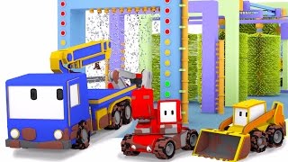 Tiny Trucks Car Wash  Learn with Tiny Trucks  bulldozer crane amp excavator  Cartoon for toddlers [upl. by Valentina809]