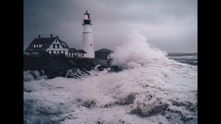 Crowd Hit By Massive Wave During Storm at Portland Head Lighthouse  Historic High Tide in Maine [upl. by Eulalee288]