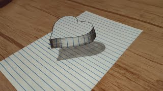 easy 3d drawing heart on paper for beginner [upl. by Randee]