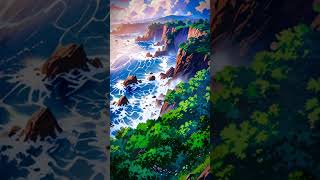 Serenity by the Sea A Tranquil Coastal Sunset  Anime Landscape Art shorts short new anime [upl. by Gretta]