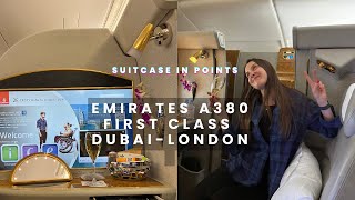 Emirates First Class A380 experience from Dubai to London DXBLGW [upl. by Eidlog]