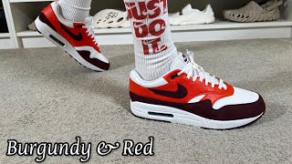 Nike Air Max 1 Burgundyamp Red Reviewamp On foot [upl. by Brecher]