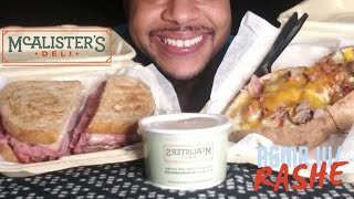 ASMR EATING McALISTERS DELI  THE NEW YORKER BLACK ANGUS ROAST BEEF SPUD CHEESY MAC amp SPICY CHIPS [upl. by Marie]