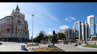 Turgenevskaya Square in Moscow with the Chistye Prudy metro station [upl. by Anelra]