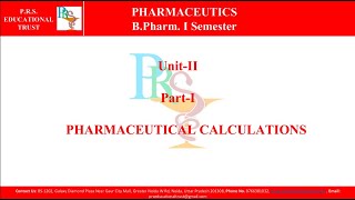 BPHARM 1st YEAR PHARMACEUTICSI UNIT2 PHARMACEUTICAL CALCULATIONSPROF DR AKHIL SHARMA [upl. by Whall]