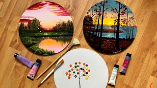 3 Acrylic landscape painting on round canvas  3 Acrylic Painting [upl. by Wagoner12]