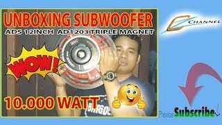 UNBOXING SPEAKER SUBWOOFER ADS 12INCH AD1203 TRIPLE MAGNET 10000 WATT WOOOWW MANTAAAP [upl. by Nereids]