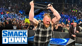 Brock Lesnar unleashes a steel chair assault en route to WrestleMania SmackDown March 25 2022 [upl. by Wolfram370]