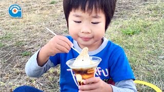 電車を見ながらミニストップのプリンパフェを食べました【がっちゃん5歳】 [upl. by Aneeras]