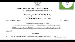 WBSU IV SEM ENGLISH HONS PREVIOUS QNS PAPER QUESTIONPAPER WBSU ENGLISH 1 [upl. by Baumbaugh]