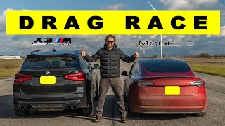 BMW X3M Competition vs Tesla Model 3 Performance closer than you think Drag and Roll Race [upl. by Harlen]