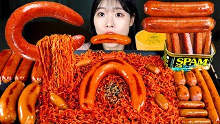 ASMR MUKBANG 직접 만든 불닭볶음면 소세지 스팸 먹방 amp 레시피 FRIED SAUSAGES AND FIRE NOODLES EATING [upl. by Nylahs325]